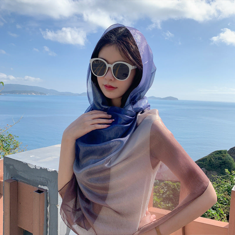 Wholesale Thin Sunscreen Long Gradient Silk Scarf